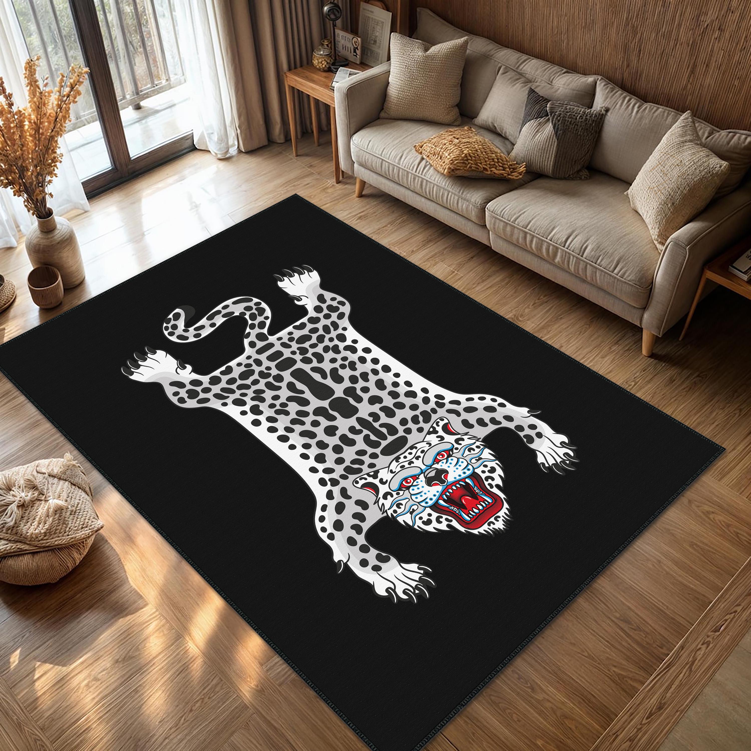 Black White Tiger Rug, Tiger Patterned Carpet, Tibetian Tiger Rug ...