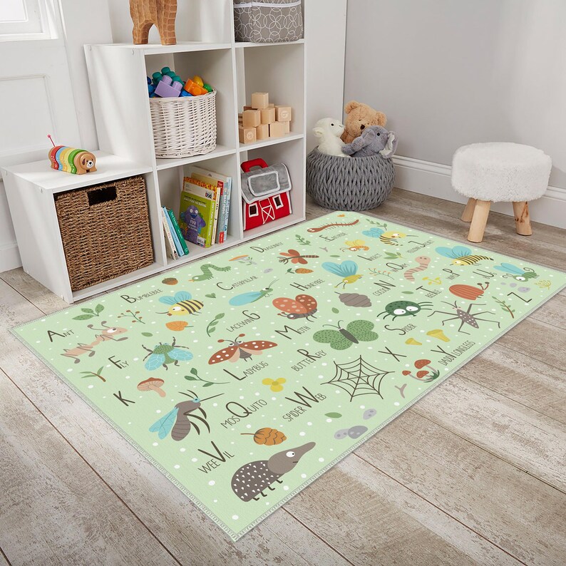Insect Rug Children Cute Insect and Bug Themed Alphabet Rug for Kids Room, Educational Play ...