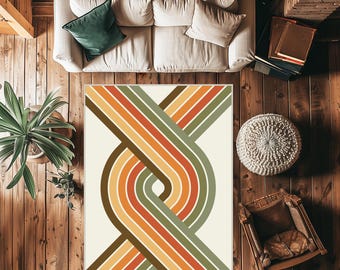 Orange washable rug, Rainbow striped carpet, Orange rectangle area rugs, Fringed geometric mat, Dining room rugs, Abstract rugs, Luxury rugs