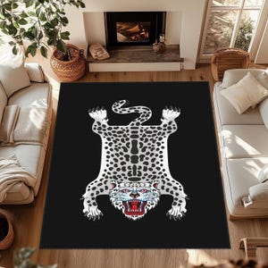 Black White Tiger Rug, Tiger Patterned Carpet, Tibetian Tiger Rug, Tiger Art Rug, Black Carpet, Wildcat Rug, Wildlife Rug,Living Room Carpet