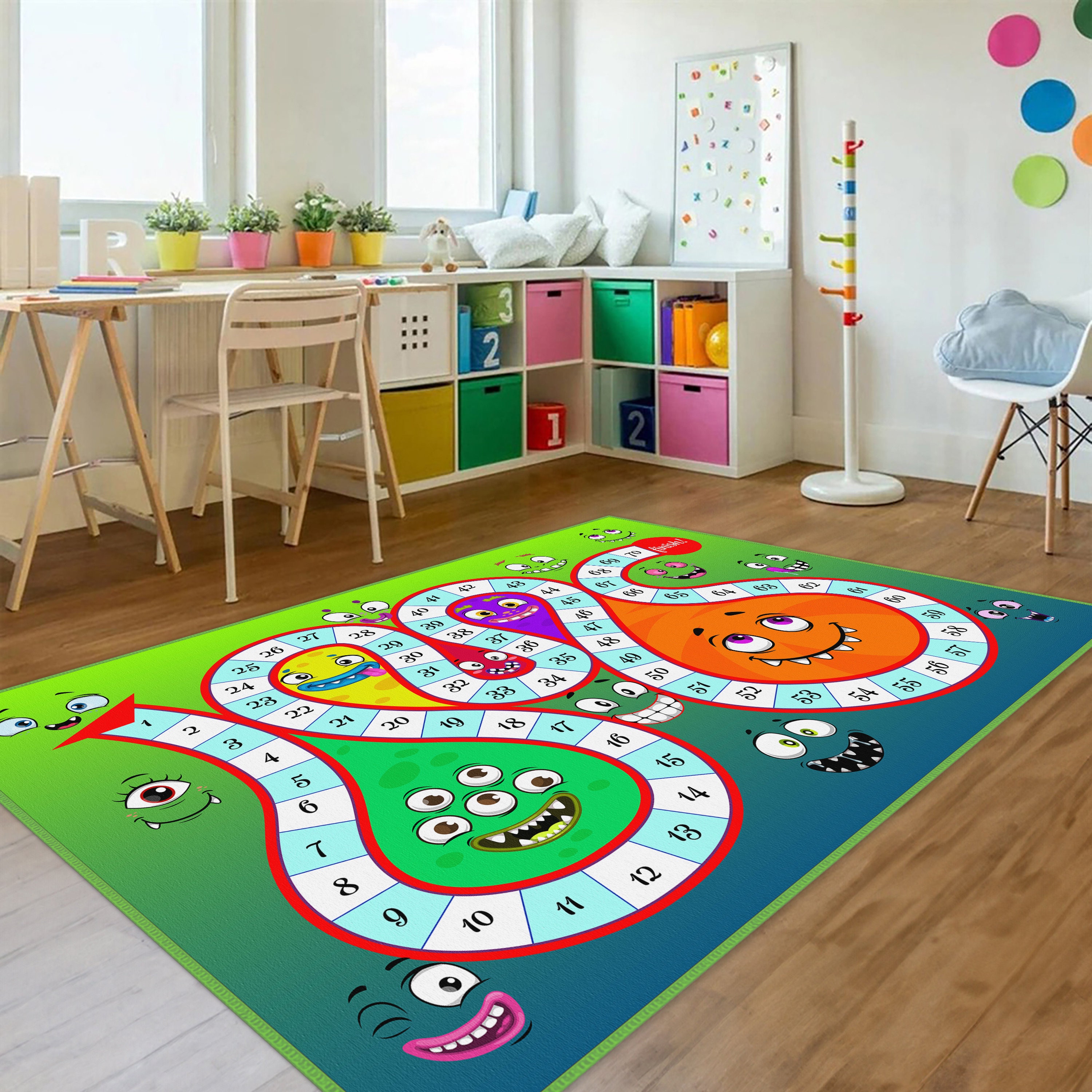 DoRlPIeY Kids Hopscotch Rug, 2' 7" X 4' Hop And Count Game Mat, Numbers Fun Anti Slip Pink Girl Floor Educational Carpet For Playroom Classroom Nursery And Bedroom