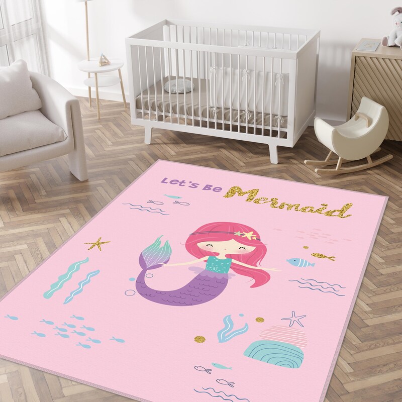 Mermaid Pink Pattern Print Floor Mat