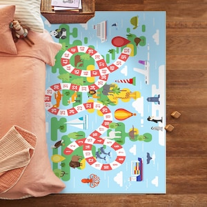"Die Welt der Tiere Karte Kinderzimmer Matte, ""Die Welt der Tiere"" Kinder Teppich, Blaue Kinderzimmer Teppiche, rutschfeste Aktivitätsmatte, lustige Lernspiel Matte mit Tieren."