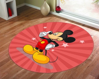 Red Mickey Mouse Rug, Cute Mickey Mouse Rug, Kids Playroom Mats, Red Kids Rug, Custom Kids Rug, Mickey Mouse Carpet, Mickey Mouse Round Rug