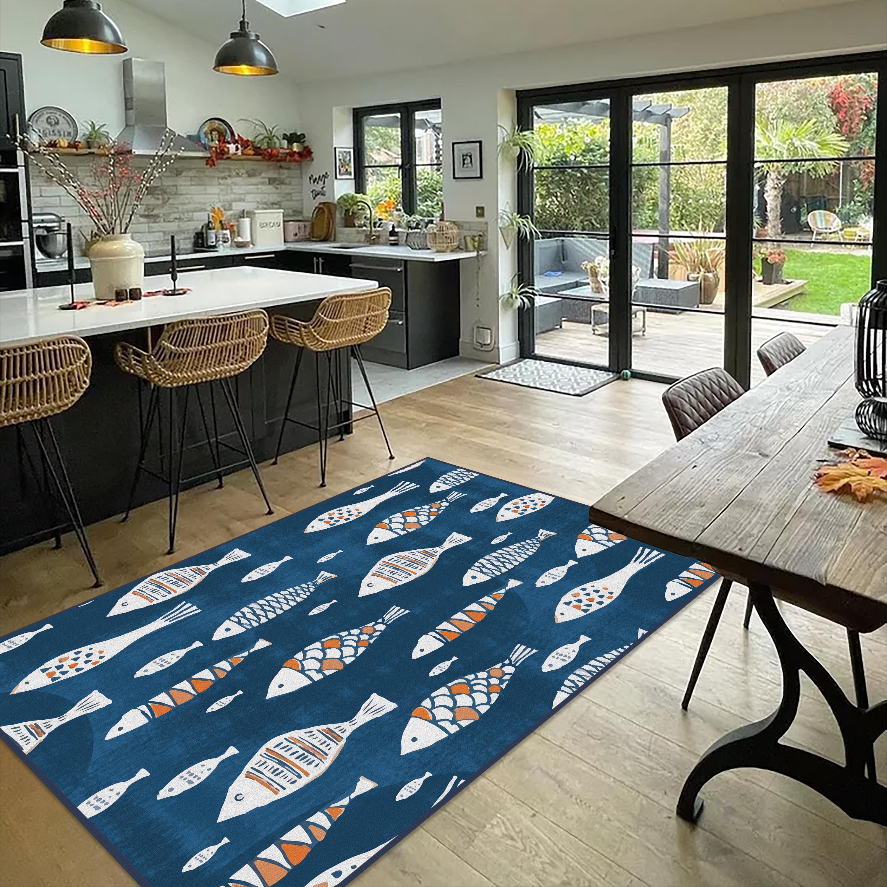 Zerbino Cucina Blu Antiscivolo 99x50 Cm - Tappeto Assorbente Lavabile In Lavatrice, Per Pavimento Cucina E Bagno - 3
