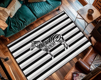 Zebra Pattern Area Rug,Eclectic Zebra Rug,Animal Print Area Carpet,Zebra Design Rug,Zebra Carpet,Zebra With Classsic Rug,Vintage Design Rug
