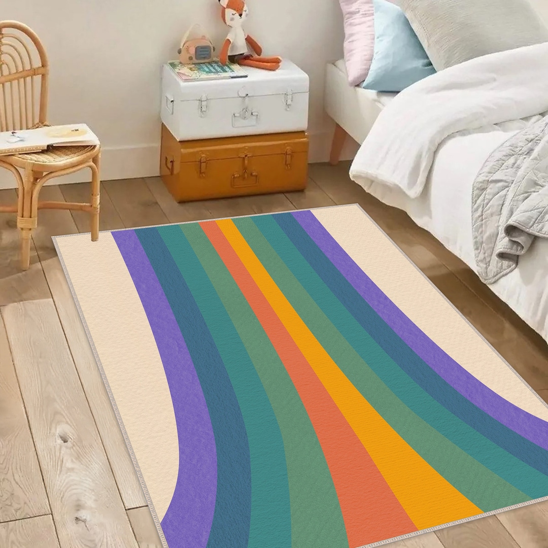 Rainbow Newborn Rug,watercolor Rectangular Toddler Carpet,multicolor ...