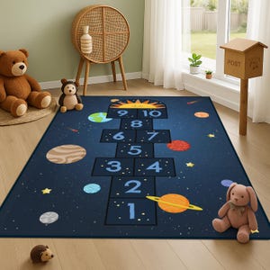 Hopscotch Kids Carpets, Space Kids Carpet,Hopscotch Play Mat, Planets Sun Design Kids Carpet, Educational Kids Carpet, Space Themed Kids Rug