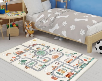 Road Patterned Kids Carpets, Kids Room Carpets, Car Play Mat, Children's Play Mats, Road Crawling Carpet, Playroom Carpet, Nursery Carpets