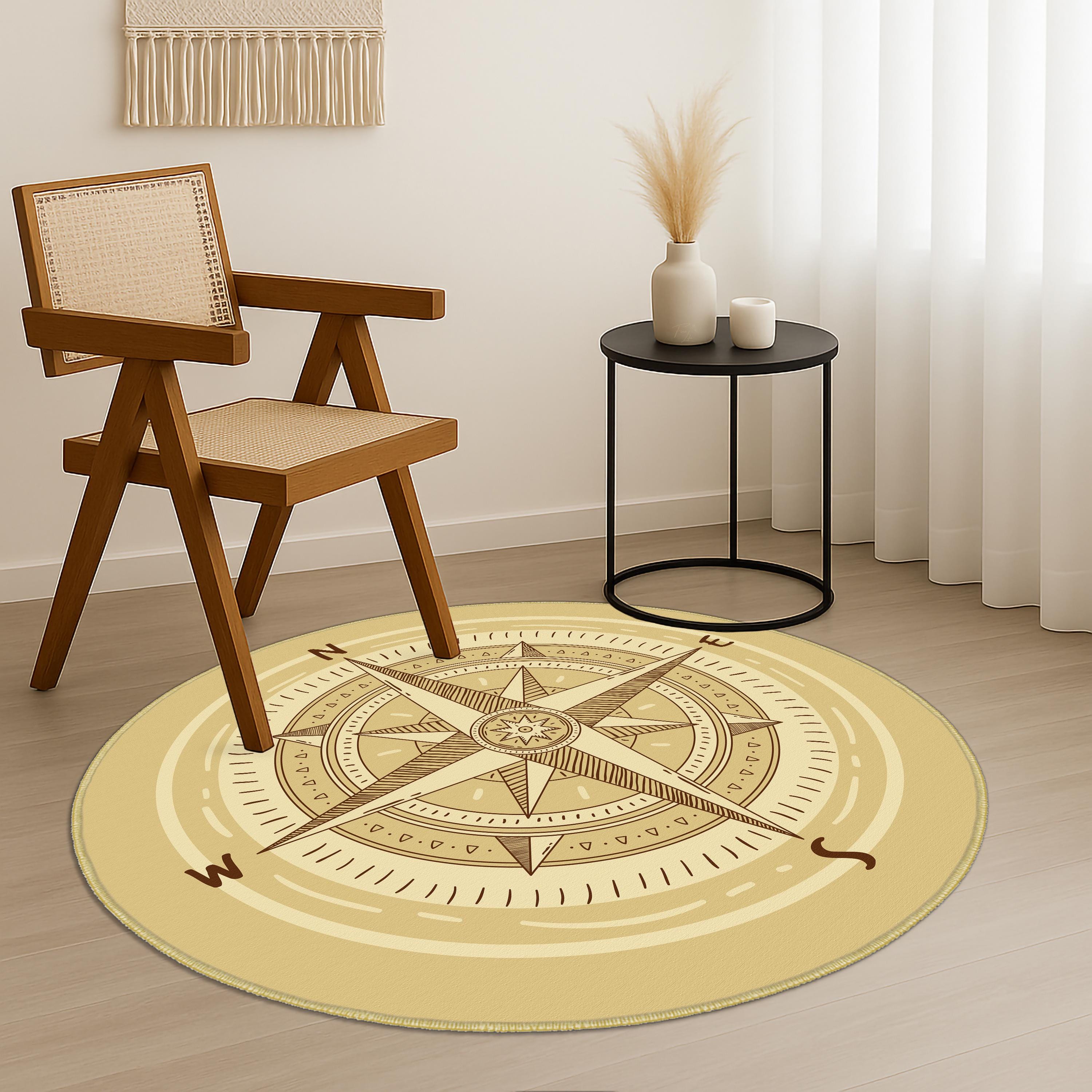 Compass Themed Carpets, Compass Rug, Compass Round Area Rug, Vintage ...