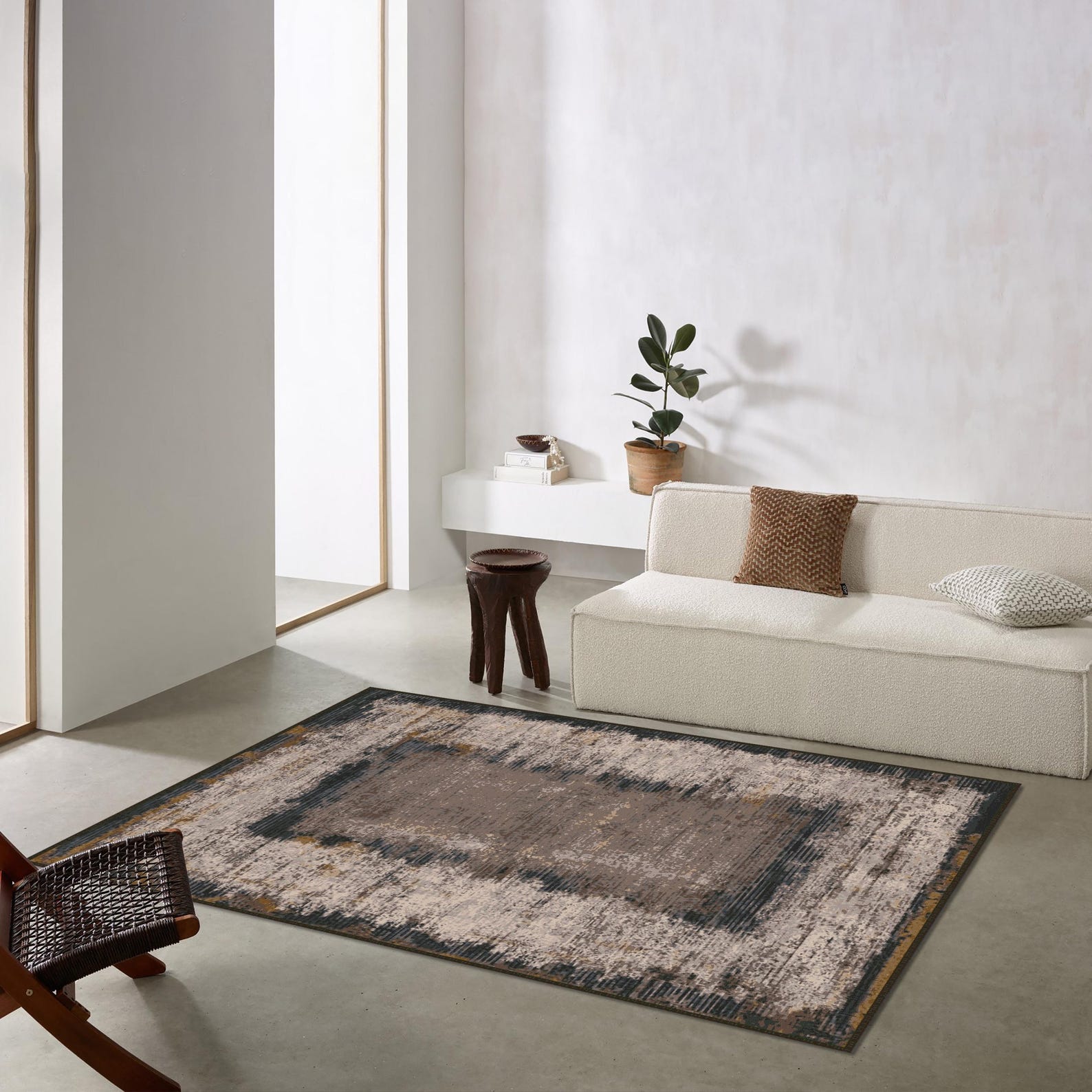 Black Brown Rug, Black Brown Vintage Oriental Patterned Rug,abstract ...