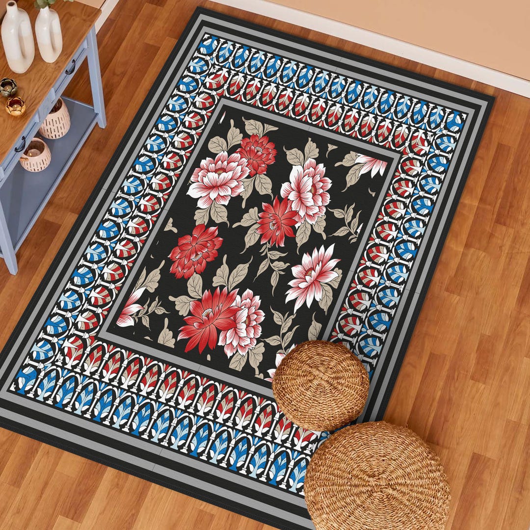 Flowers Pattern Rug, Floral Desing Runner, Flower Area Carpet ...
