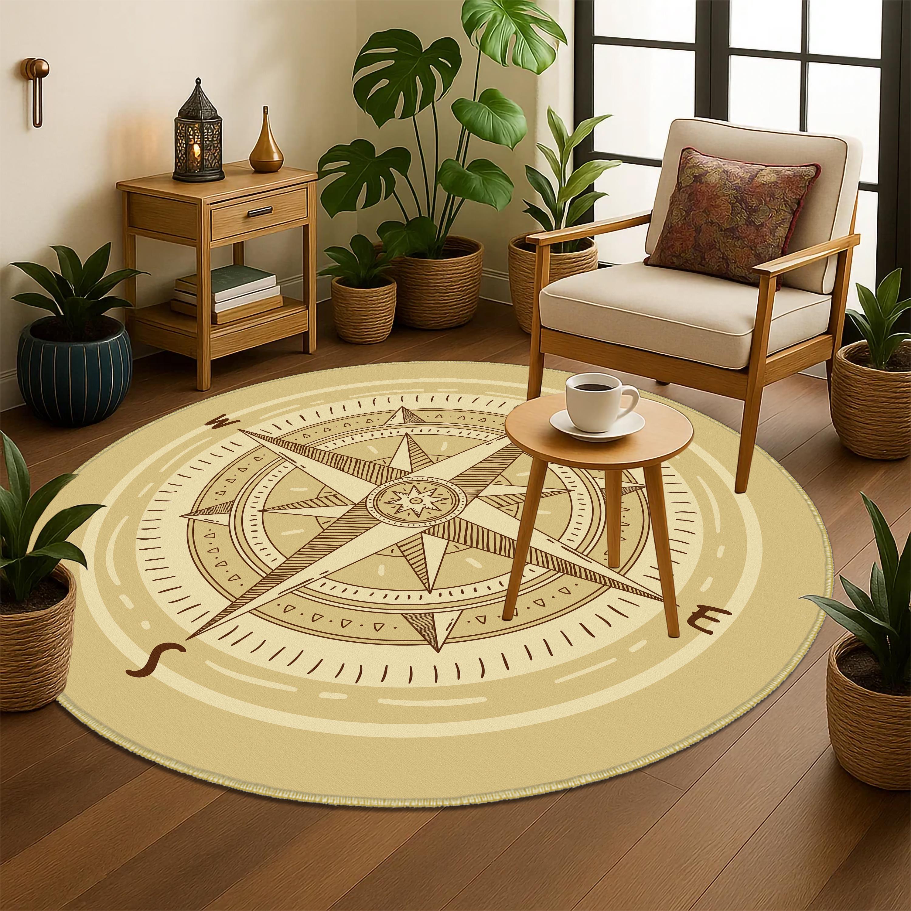 Compass Themed Carpets, Compass Rug, Compass Round Area Rug, Vintage ...