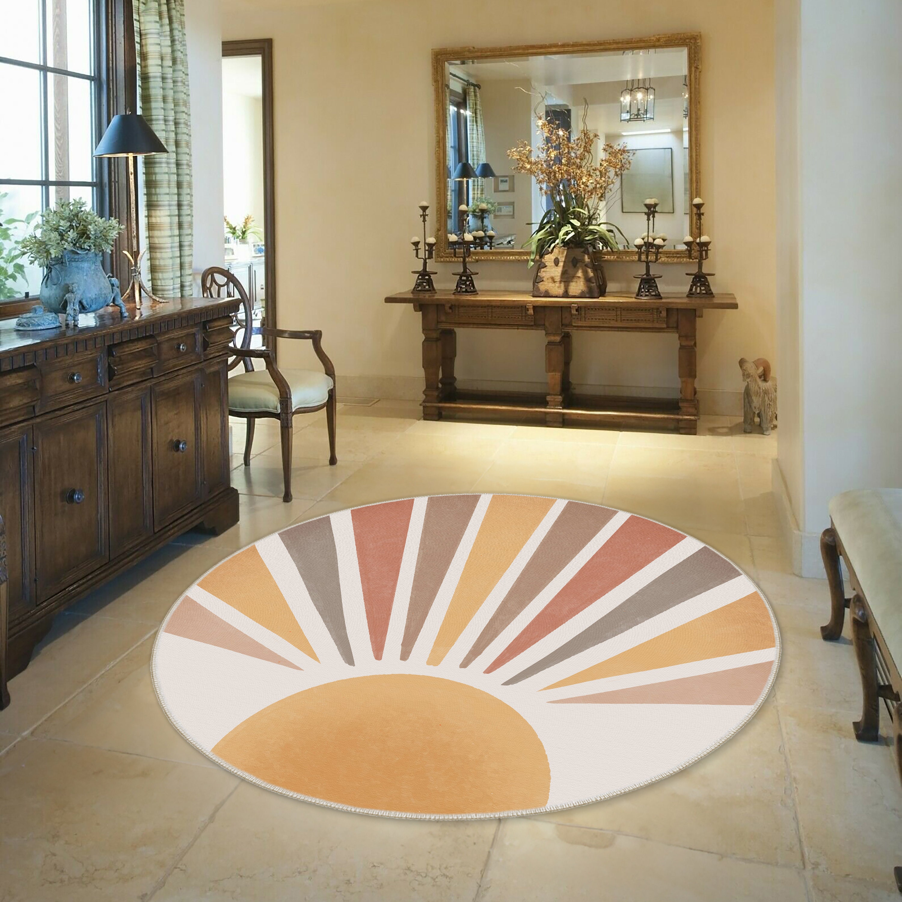 Sun Round Rug, Abstract Sun Carpet, Sunrise Boho Rug, Boho Sun Logo Rug ...