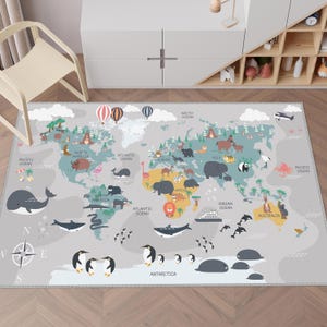 Graue Kinderteppiche, Spielmatte mit Weltkarte, Spieldecke, Spielmatte, Kinderzimmerdecke, Anti-Rutsch-Schleife, Krabbeldecke, Geschenk