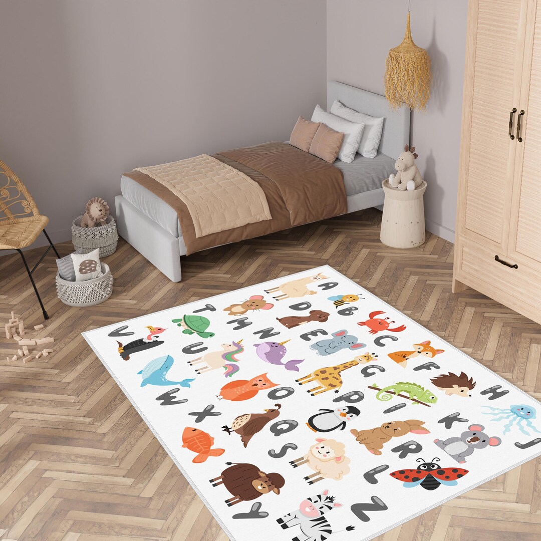 Nursery Alphabet Animals Rug, Animals ABC Education Carpet, Kids ...