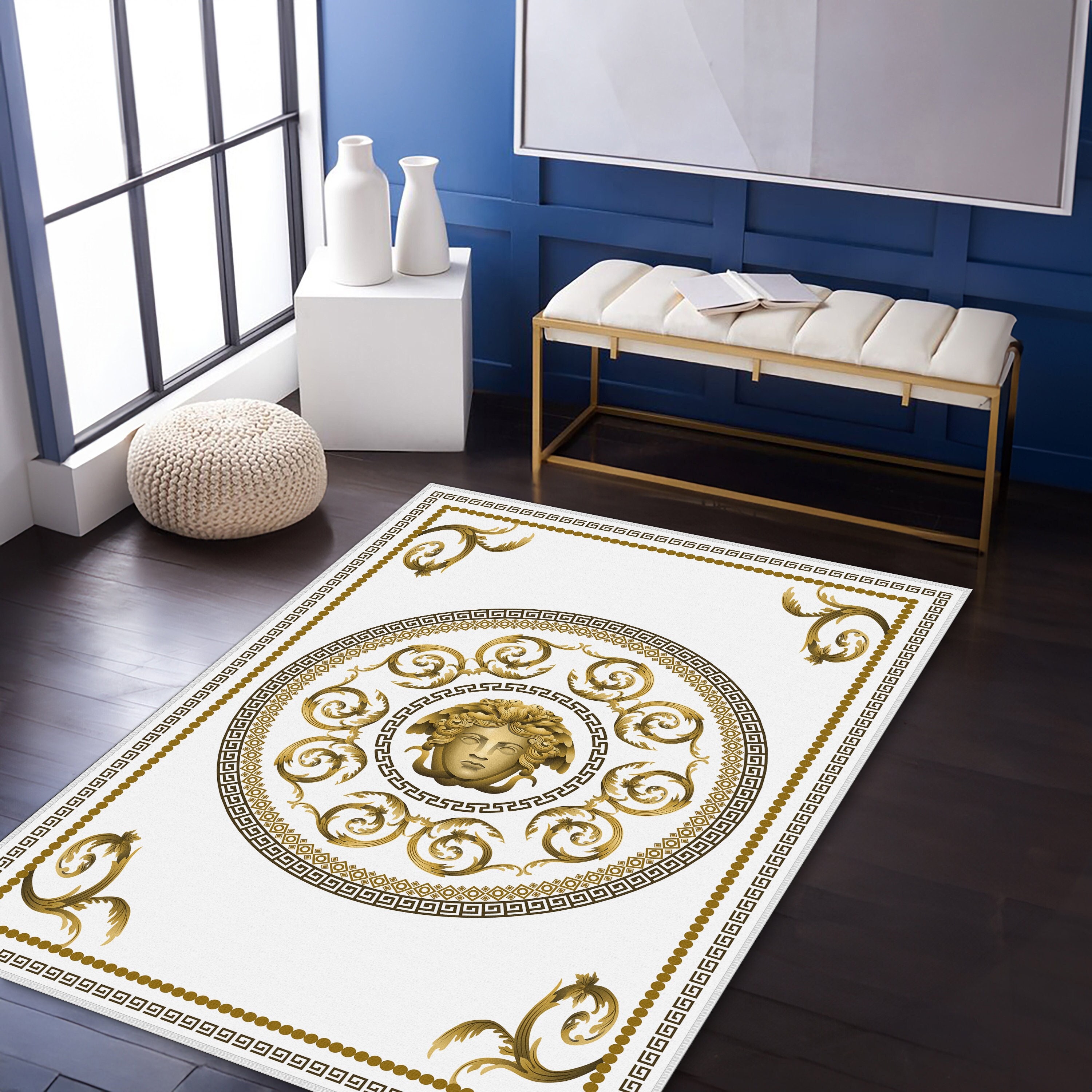 Medusa Gold Rug, Gold Greek Rug, Greek Mat, Custom Rug, Greek Rugs ...