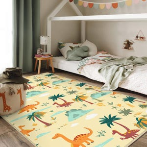 Dinosaur World Kids Carpet, Non-Slip Kids Room Rug, Dinosaur Jurassic Playroom Mat, Dinosaur Nursery Rug, Jungle Dinosaur Design Carpet