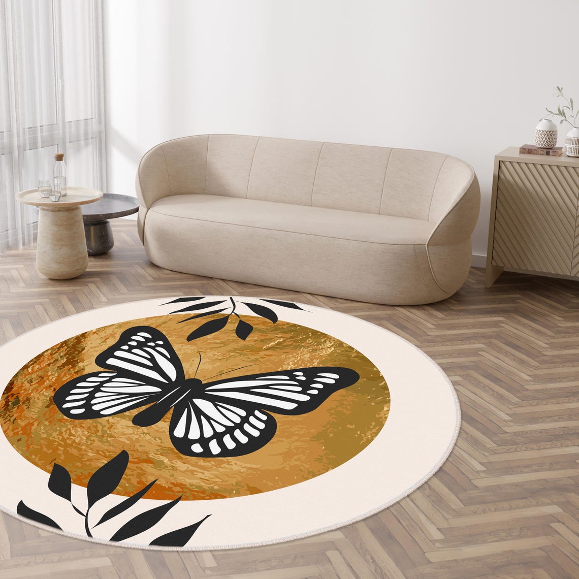 Butterfly Rug, Round Butterfly Rug, Butterfly Themed Rug, Animal Round ...