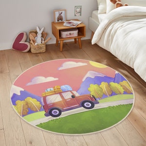 Mountain Kids Carpet, Ultra Soft Nursery Kids Rug, Playground Rug, Nursery Rug, Boho Kids Rug, Mountain Round Kids Rug, Road Kids Room Rug
