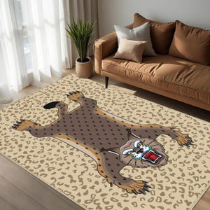 Tiger Rug, Beige Rug, Tiger Living Room Carpet, Non-slip Rug, Washable Rectangle Rug, Housewarming Gift, Dining Room Rug, Tibetian Tiger Rug