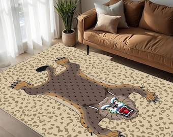 Tiger Rug, Beige Rug, Tiger Living Room Carpet, Non-slip Rug, Washable Rectangle Rug, Housewarming Gift, Dining Room Rug, Tibetian Tiger Rug