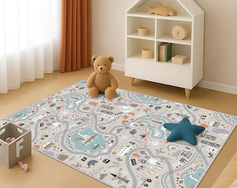 City Kids Rug, Road Playground Carpet, Ultra Soft Nursery Kids Rug, Road Patterned Kids Rug, Farm Kids Rug Nursery Rug, Metropolis Play Mat