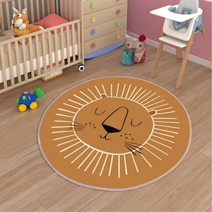 Löwenteppich, niedlicher Löwe, runder Teppich, Tiere, Kinderteppich, lustiger Teppich, Kinderteppich, Kinderzimmerdeko, Kinderdekor, Geschenk für Kinder