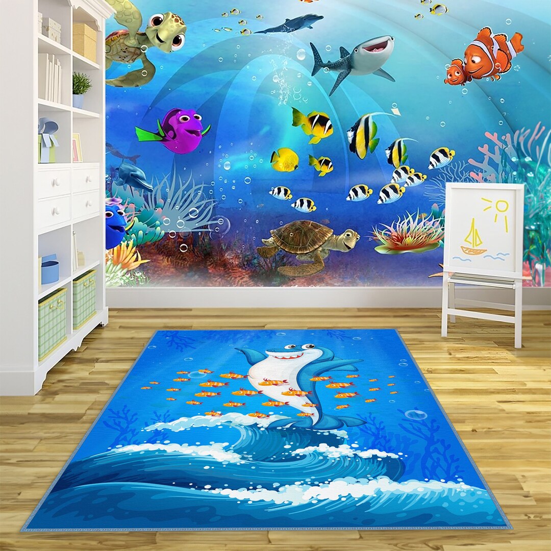 Cute Fish Rug, Baby Room Carpet, Shark Decor, Nursery Play Mat, Sea ...