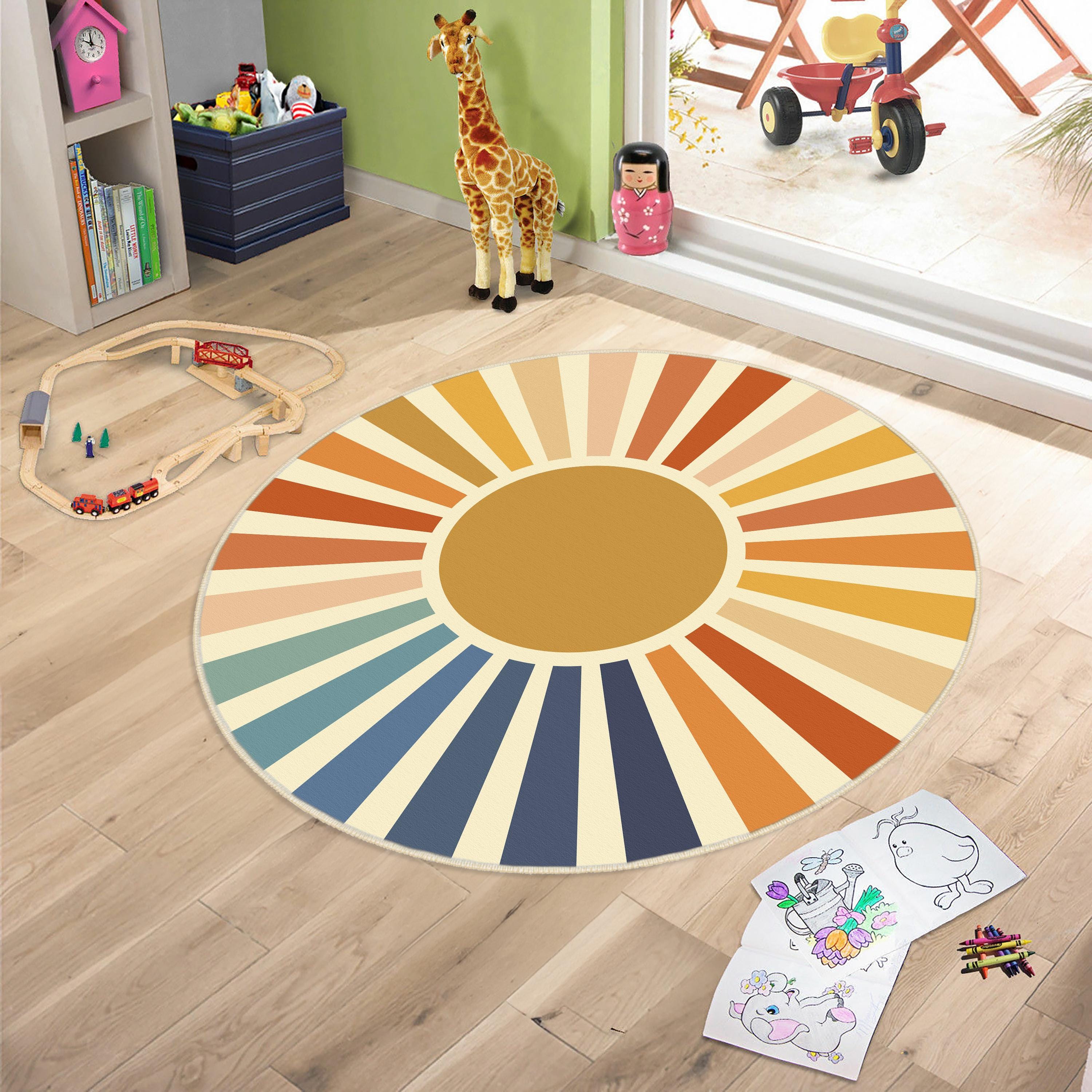 Sun Patterned Rug, Orange Round Rugs, Sun Nursery Carpet, Rainbow 