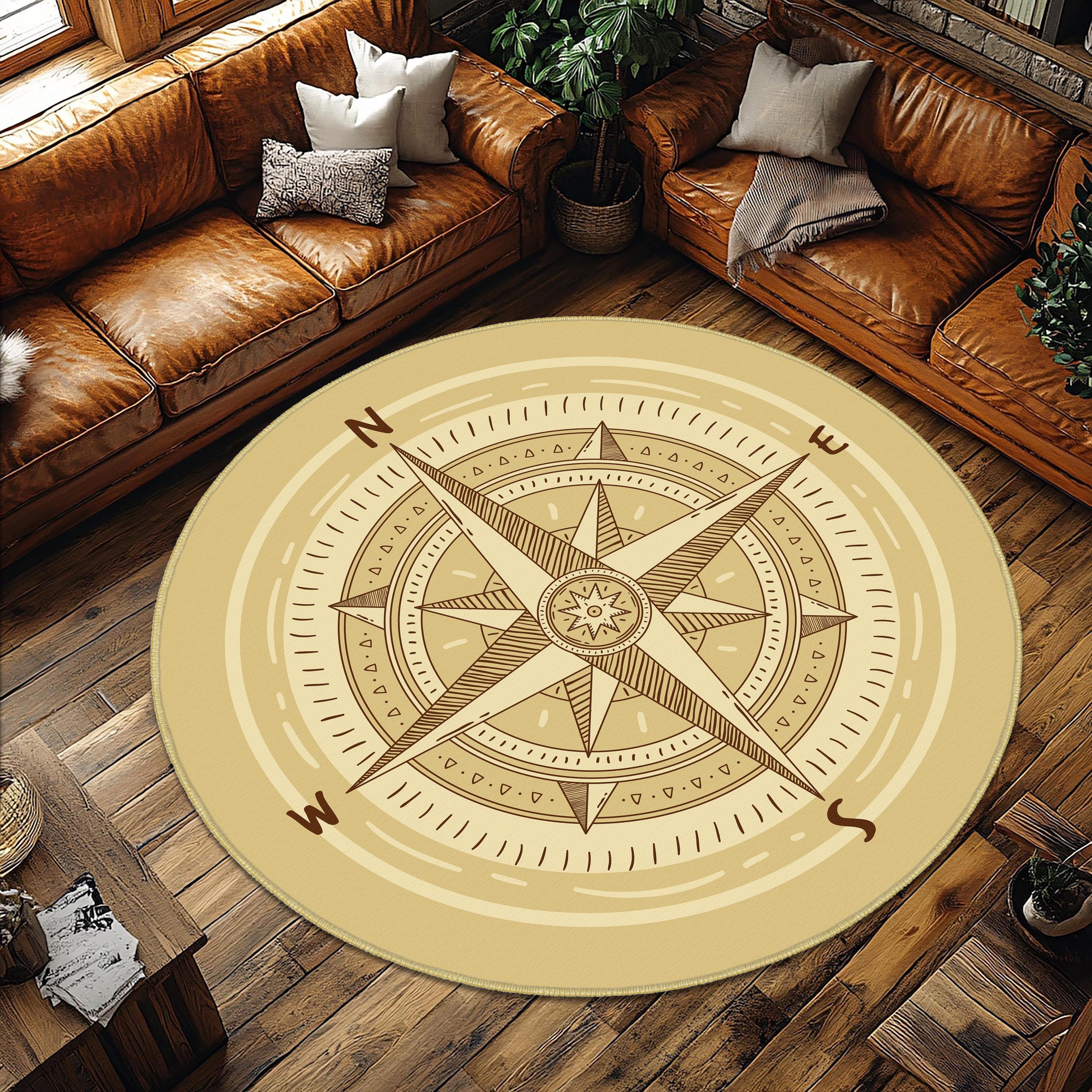 Compass Themed Carpets, Compass Rug, Compass Round Area Rug, Vintage ...