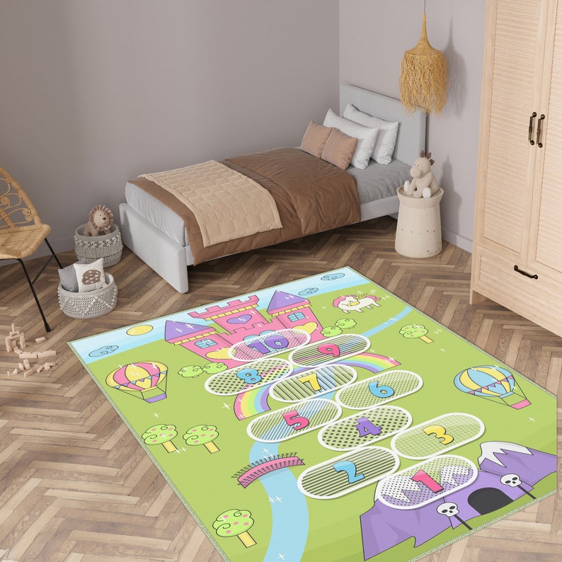 Hopscotch Play Area Rug,playroom Activity Nonslip Mat,kid's Room Game ...