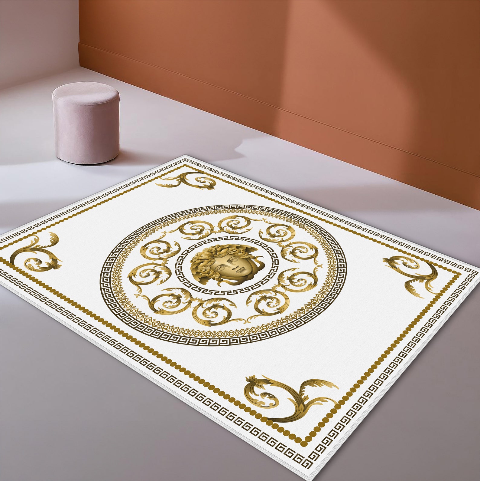 Medusa Gold Rug, Gold Greek Rug, Greek Mat, Custom Rug, Greek Rugs ...