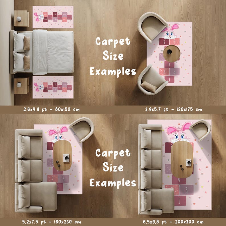 Hopscotch Play Area Rug, Girl's Kids Activity Non-slip Mat, Kid's Room ...