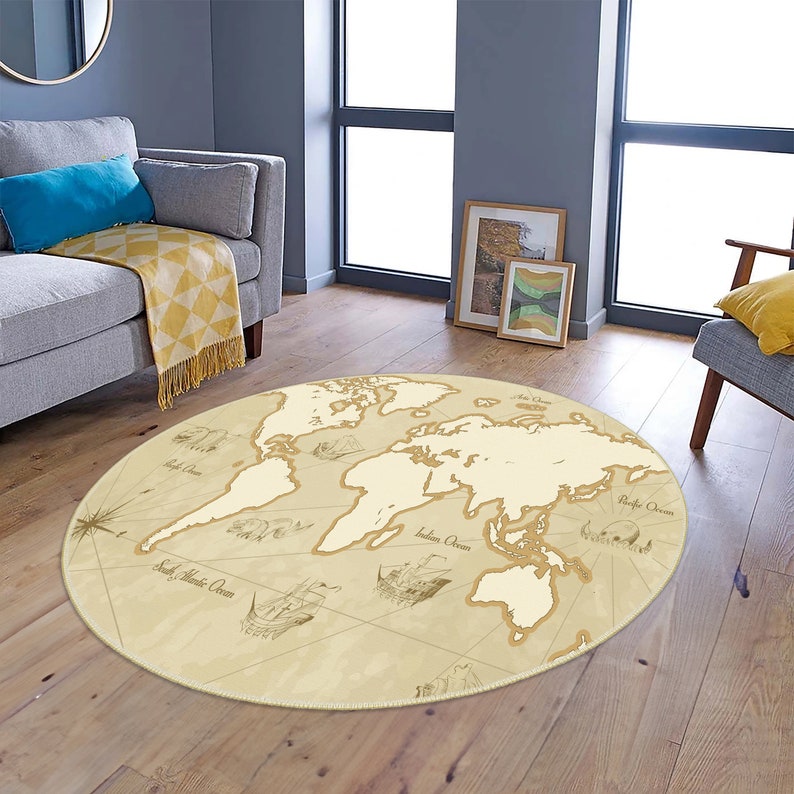 World Map Round Rug, World Map Education Rug, World Map Pattern Carpet ...
