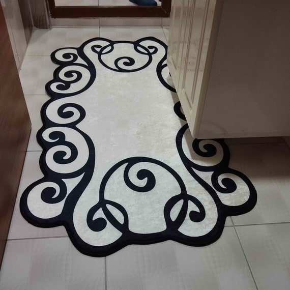 Kitchen Carpet, Non-Slip Kitchen Mat, Washable Rug, Non-Slip Kitchen Rug, Vibrant Color Kitchen Rug, Home Decor Carpet, Home Gift, Black Rug