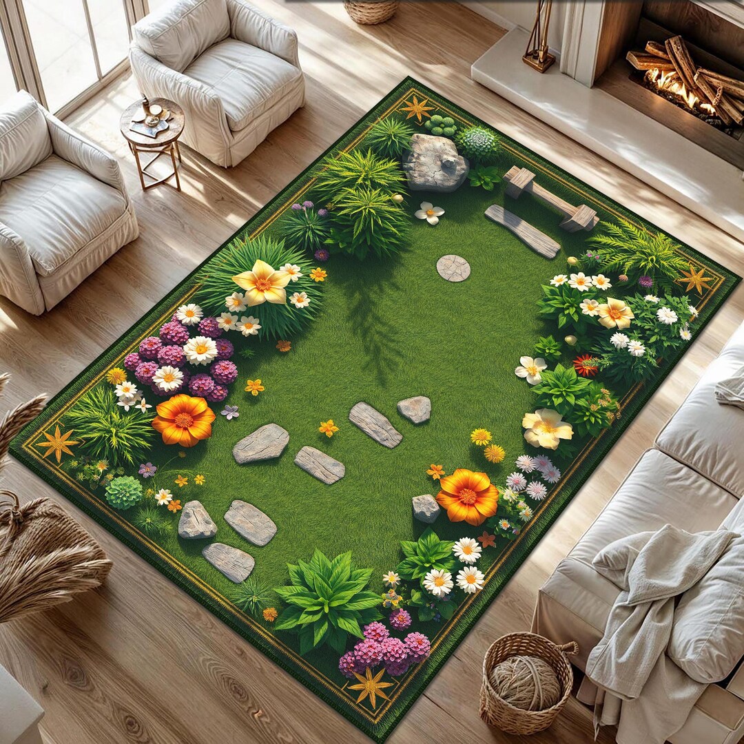 Plant Rug Botanical Moss Area Rug, Wildflower Cottagecore Decor,floral Farmhouse ...