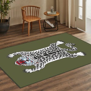 Tiger Rug, Green Rug, Living Room Carpets, Non-slip Rugs, Washable Rectangle Rug, Housewarming Gift, Dining Room Carpet, Tibetian Tiger Rugs