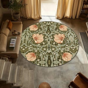 Green Leaf Patterned Rug, William Morris Rug, Housewarming Gift, Floral Runner Rug, Floral Patterned Living Room Rug, William Morris Art