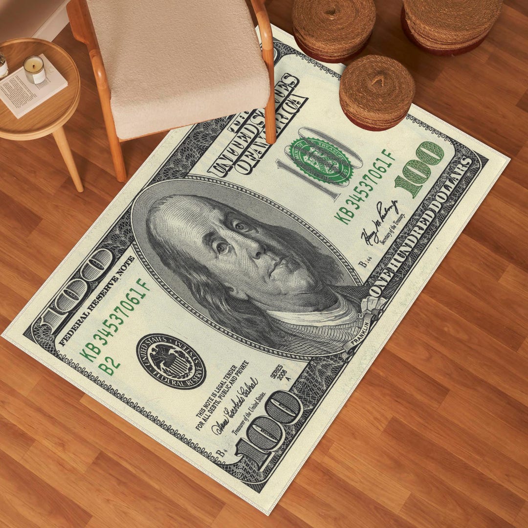 Money Dollar Desing Rug, Iconic Gift Rug, Dollar Pattern Rug, 100 ...