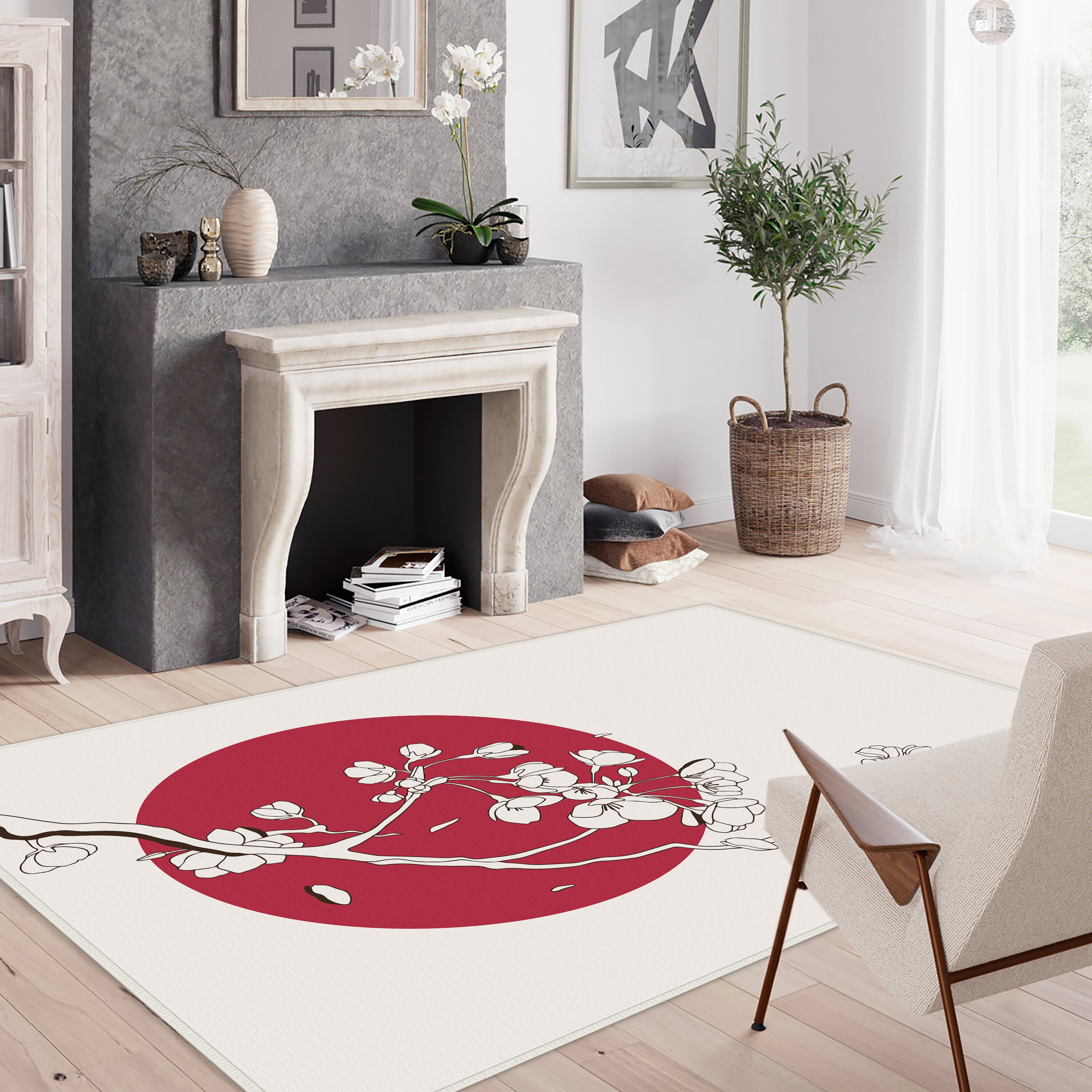 Cherry Blossom Rug, Indoor Outdoor Area Rug, Beige Living Room Rug ...