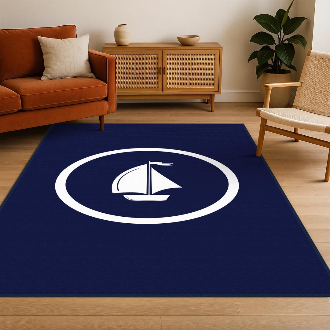 Soft Boat Desing Living Room Rug, Geometric Shaped Carpet, Sea