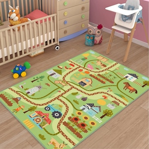 Kinderteppich, Tierteppich, Kinderteppich, Straße Baby Teppich, Straße Kinderzimmer Teppich, Kinderzimmer Dekor, Kinderbildung Teppich, Bauernhof Kinderteppich, Weicher Kinderteppich