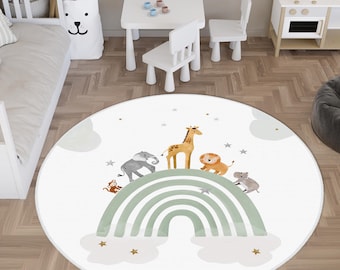 Safari Animals Kids Rug, Safari Animals Rug, Lion Kids Rug, Giraffe Kids Rug, Elephant Rug, Kids Rug, Kids Rug, Safari Playmat for Boys Room