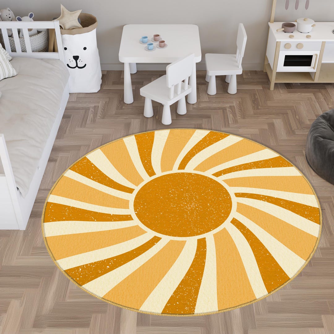 Sunshine Rug Boho Sun Print Round Rug,boho Round Rug,sun Print Area Rug,modern ...