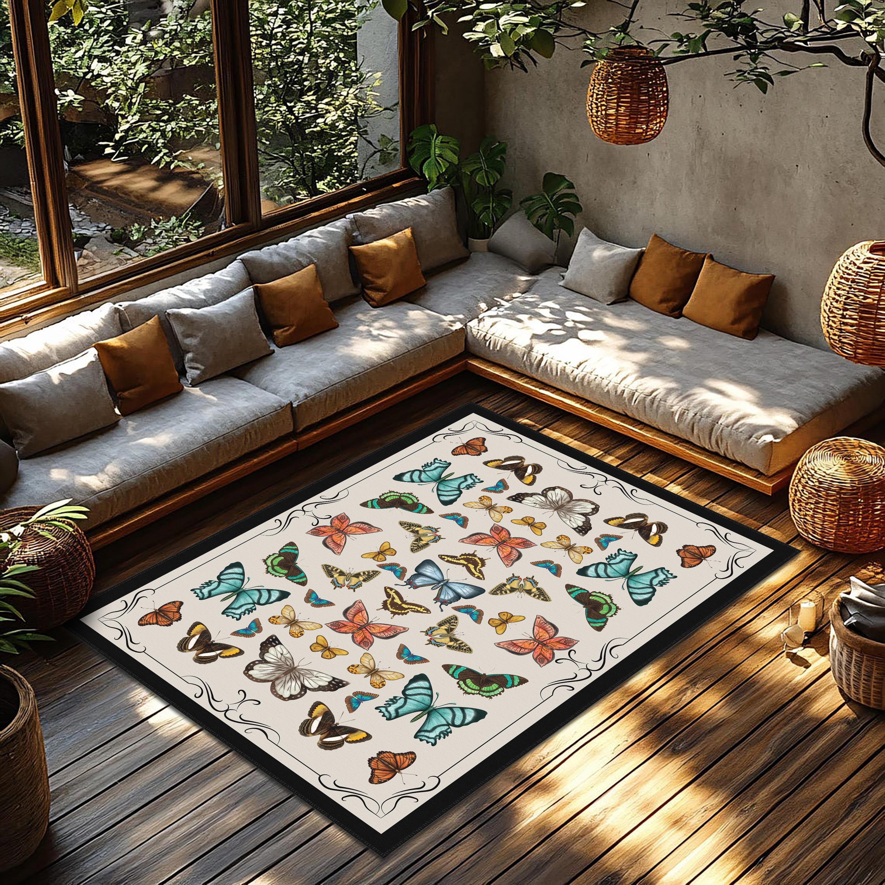 Butterfly Rug, Colorful Butterfly Rug, Rectangular Rug for Living Room ...