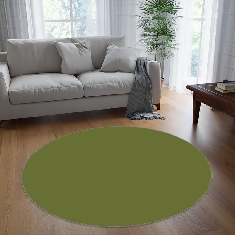 Draped Rugs Stylish Green Round Area Rug for Modern Living Room, Cozy Sofa and ...