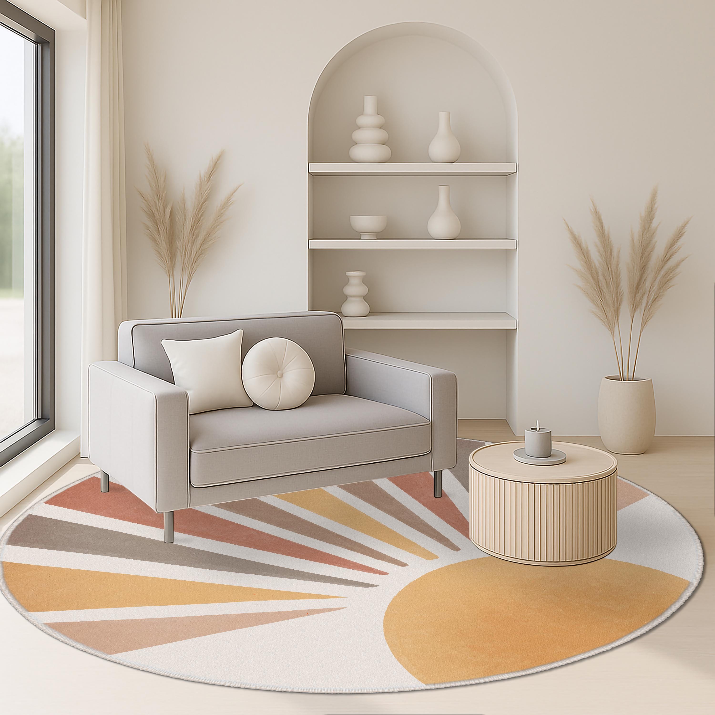 Sun Round Rug, Abstract Sun Carpet, Sunrise Boho Rug, Boho Sun Logo Rug ...