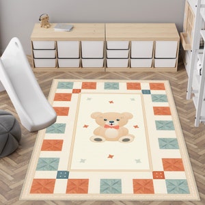 Teddy Bear Nursery Rug,Rectangular Rug for Nursery,Bear Baby Boy Rug,Teddy Bear Kid's Rug,Bear Patterned Rectangular Baby Rug,Bear Kid's Rug