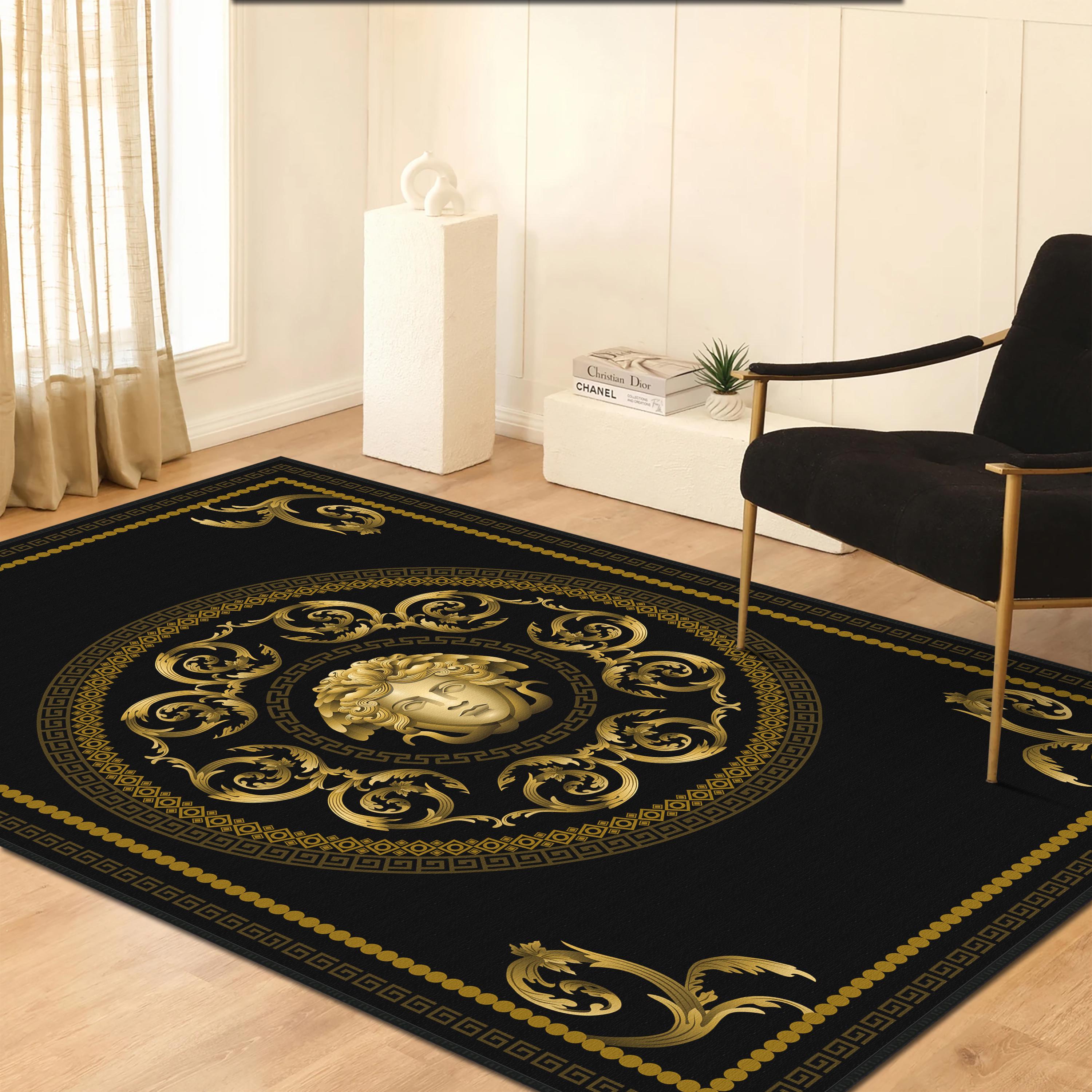 Medusa Gold Rug, Gold Bordered Carpets, Greek Rugs, Greek Motifs Rug ...